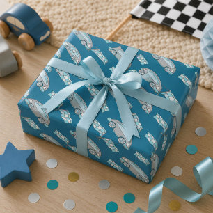 Raceauto Vlag Blauw Kinderen Patroon Cadeaupapier