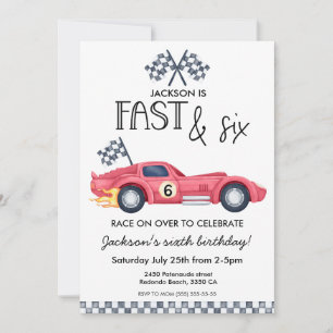 Raceauto vlammen Snel & zesde 6e verjaardagsfeestj Kaart