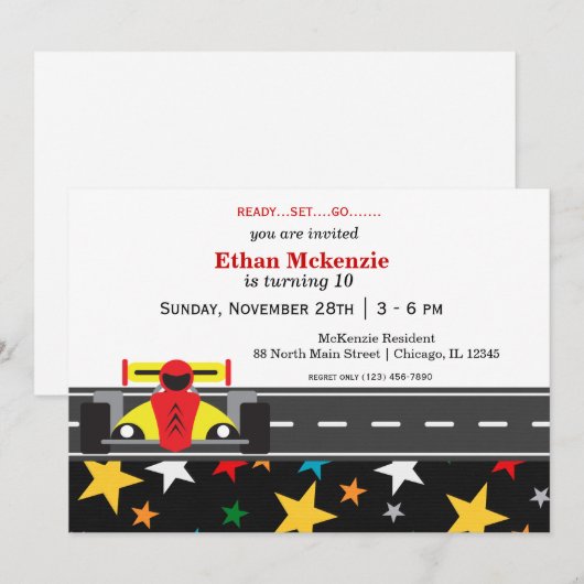 Racecar Birthday Kaart (Voorkant / Achterkant)