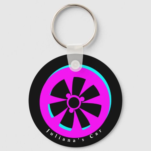 Racecar Rim Neon Pink Black Sleutelhanger (Voorkant)