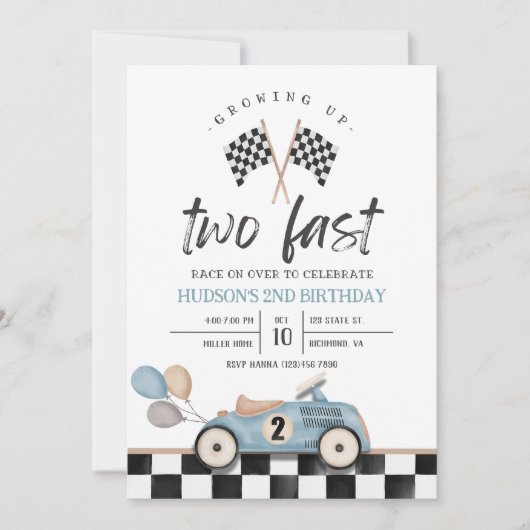 Racecar Verjaardag Uitnodiging Tweede Verjaardag A (Voorkant)