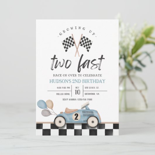 Racecar Verjaardag Uitnodiging Tweede Verjaardag A (Staand voorkant)