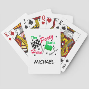Racefeest begint Naam gepersonaliseerde geblokte v Pokerkaarten