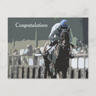 Racehorse met jockey in blauw Briefkaart