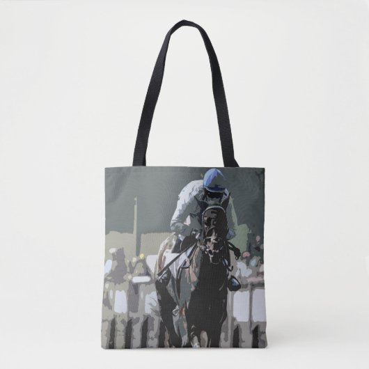 Racehorse met jockey in blauwe Canvas tas (Voorkant)