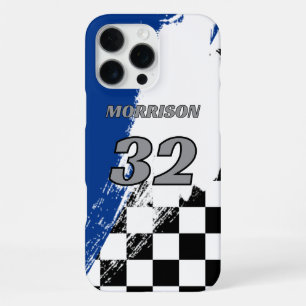 Racenaam Nummer Blauw Grijs Zwart en Wit iPhone 16 Pro Max Hoesje