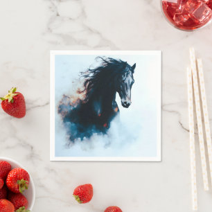 Racend zwart paard portret minimalistisch servet