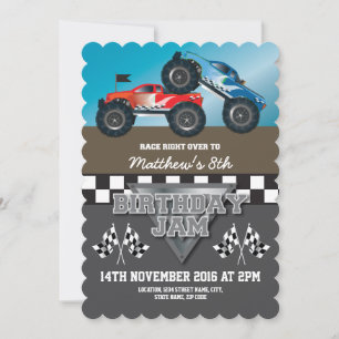 Racende Monster Jam Trucks Persoonlijke Verjaardag Kaart