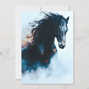 Racende Zwarte Paard Portret Minimalistisch Feestdagenkaart