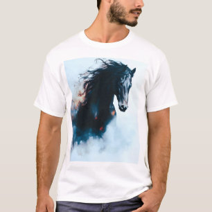 Racende Zwarte Paard Portret Minimalistisch T-shirt