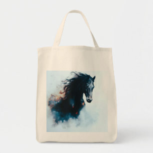 Racende Zwarte Paard Portret Minimalistisch Tote Bag