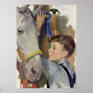 racepaard, Blue Ribbon Winnaar met een Jongen Poster