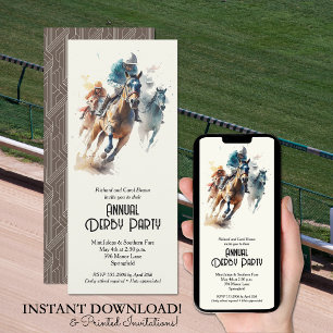 Racepaarden en Jockeys Brown Derby Party Kaart
