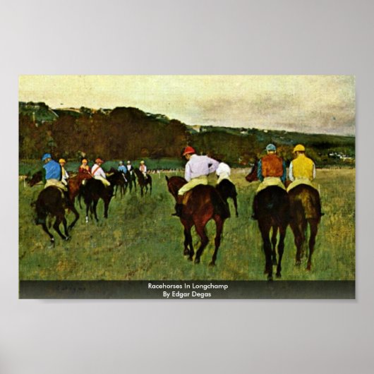 Racepaarden in Longchamp door Edgar Degas Poster (Voorkant)