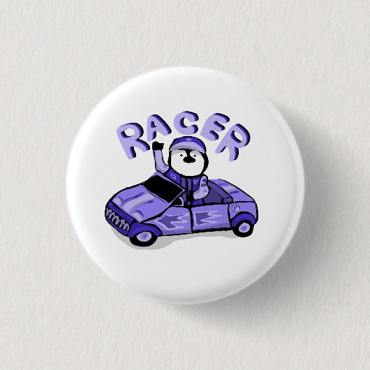 Racer Paarse Pinguïn Ronde Button 3,2 Cm (Voorkant)
