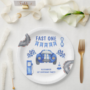 Racerauto eerste verjaardagsfeestje  papieren bordje