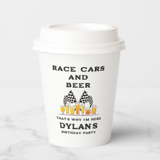 Races Auto & Bier Geruite Vlag Raceday Verjaardag Papieren Bekers (Voorkant)