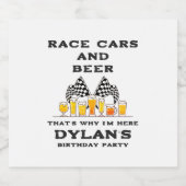 Races Auto's & Bier Geruite Vlag Raceday Verjaarda Bier Etiket (Enkel label)