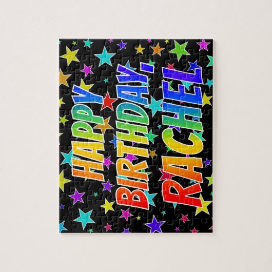 "RACHEL" Voornaam, geun "HAPPY BIRTHDAY" Legpuzzel (Verticaal)