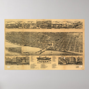 Racine WI 1883 Antiek Panoramische Kaart Poster