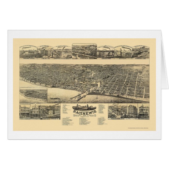 Racine, WI Panorama Kaart - 1883 (Voorkant Horizontaal)