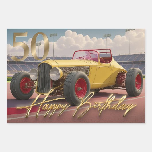 Racing auto Happy 50th Inpakpapier Vel (Voorkant)