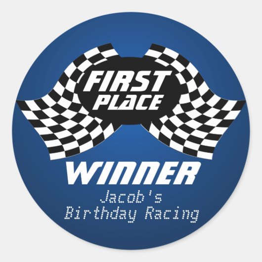 Racing Birthday Checkered Flags 1e plaats Ronde Sticker (Voorkant)