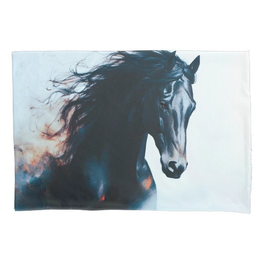 Racing Black Horse Portrait Minimalist Kussensloop (Voorkant)