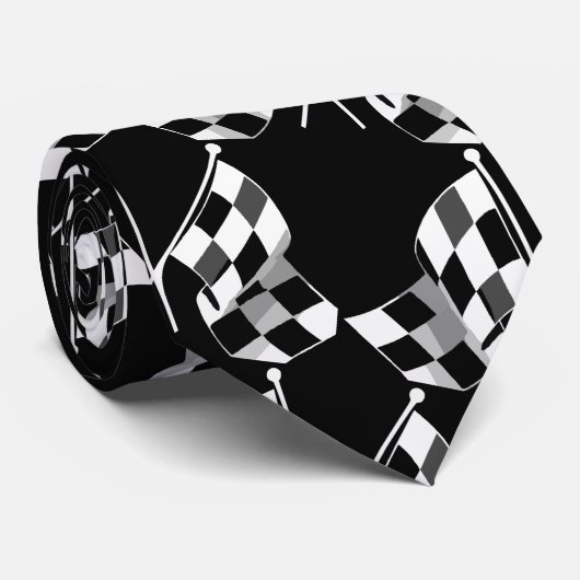 Racing Black White Check Flag Necktie Stropdas (Opgerold)