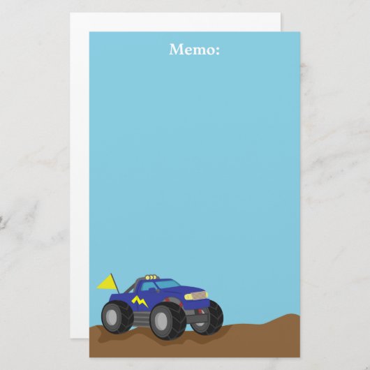 Racing Blue Monster Truck, voor jongens Briefpapier (Voorkant / Achterkant)