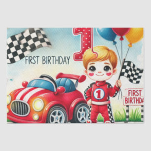 Racing Car 1st Birthday Boy Waterverf Kinder Tissuepapier