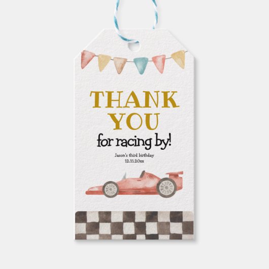 Racing Car Birthday Dank u Label Cadeaulabel (Voorkant)