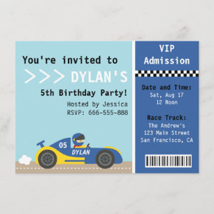 Racing Car, Birthday Party, Boys Admission Ticket Kaart