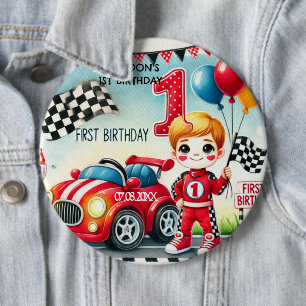 Racing Car Boy 1e verjaardag Ronde Button 6,0 Cm