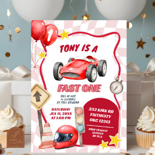 Racing Car Fast Een Eerste Verjaardag Kaart