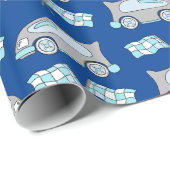 Racing Car Flag Blue Boy Pattern Cadeaupapier (Rol Hoek)