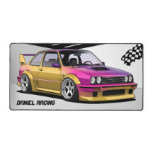 Racing Car Pink & Yellow Garage Desk Mat