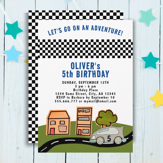 Racing Car Road House Boy Invitation Anniversaire