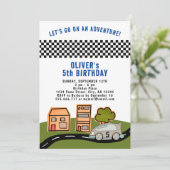 Racing Car Road House Boy Invitation Anniversaire (Debout devant)