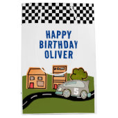 Racing Car Road House Name Happy Birthday Medium Cadeauzakje (Voorkant)