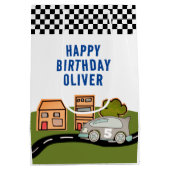 Racing Car Road House Name Happy Birthday Medium Cadeauzakje (Achterkant)
