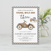 Racing Car Young Wild & Three Boys Verjaardag Kaart (Staand voorkant)