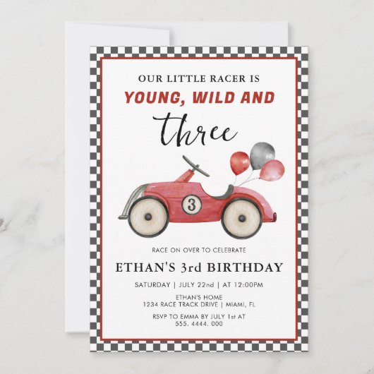 Racing Car Young Wild & Three Boys Verjaardag Kaart (Voorkant)