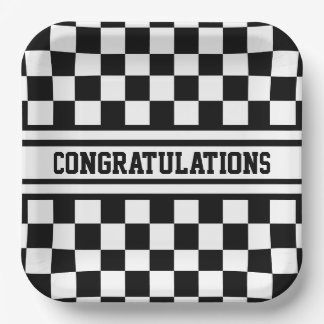 Racing Checkered Winners Flag Black en White Papieren Bordje