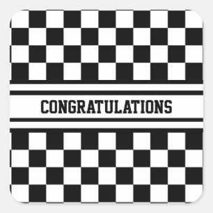 Racing Checkered Winners Flag Black en White Vierkante Sticker