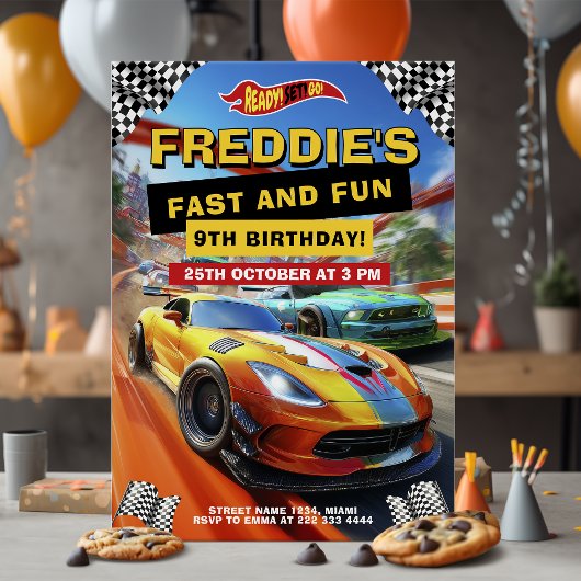 Racing Fast Car verjaardagsfeestje Kaart