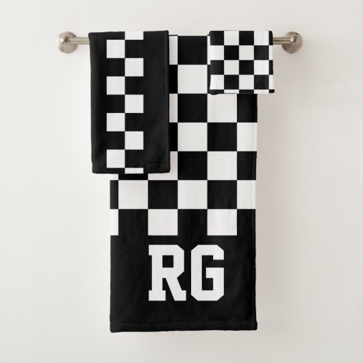 Racing Flag Zwart Wit Geruit Gepersonaliseerd Bad Handdoek (Insitu)