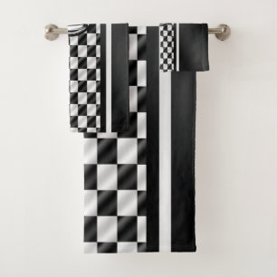 Racing Geruit Zwart Wit Sport Logo Bad Handdoek