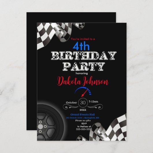 Racing geruite vlaguitnodiging uitnodiging briefkaart (Voorkant / Achterkant)