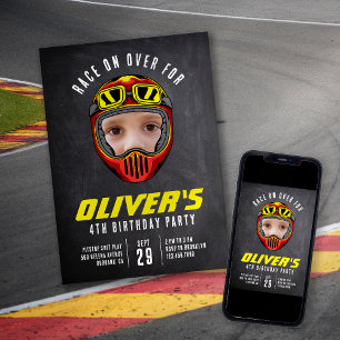 Racing Helmet Photo Birthday Party Kaart